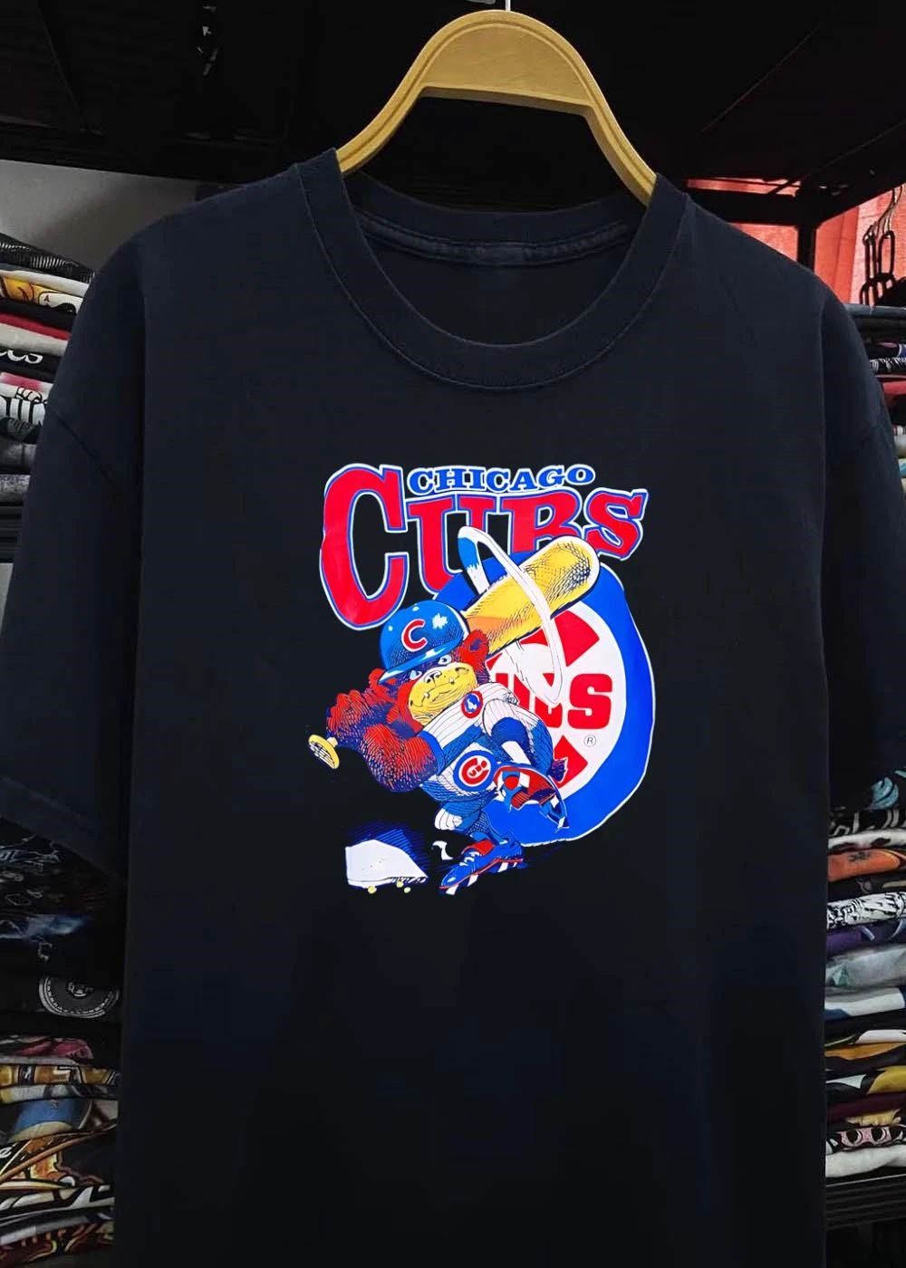 Chicago Cubs cartoon bear hitting baseball shirt