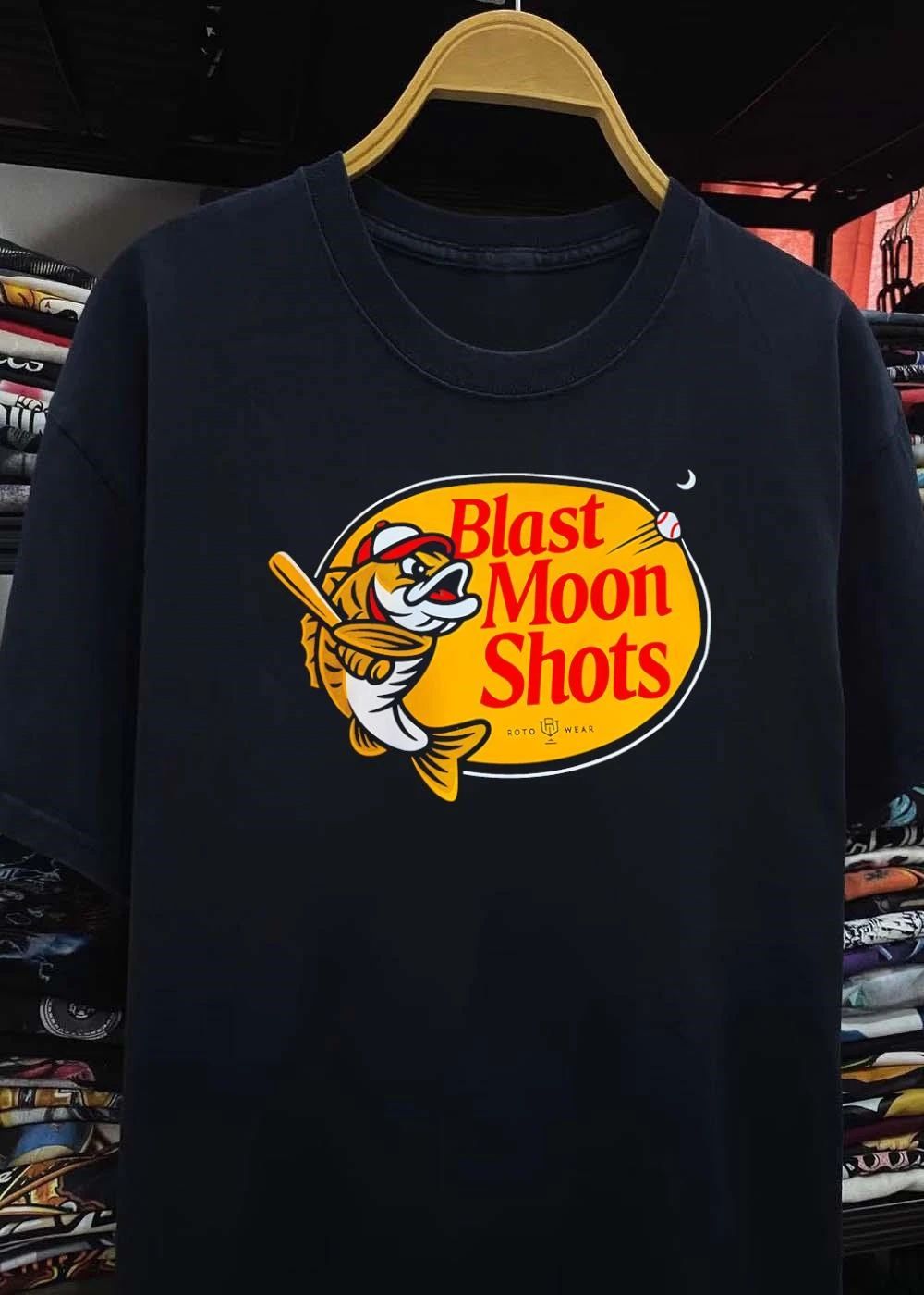 Roto Wear Fish Hitting Baseball Blast Moon Shots T-Shirt