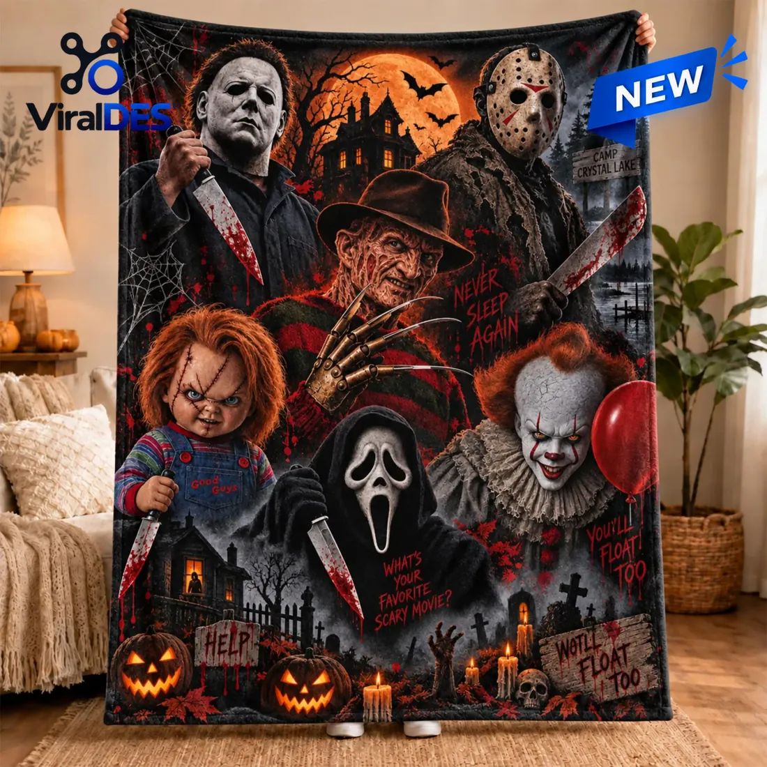 Horror Movie Icons Halloween Fleece Throw Blanket