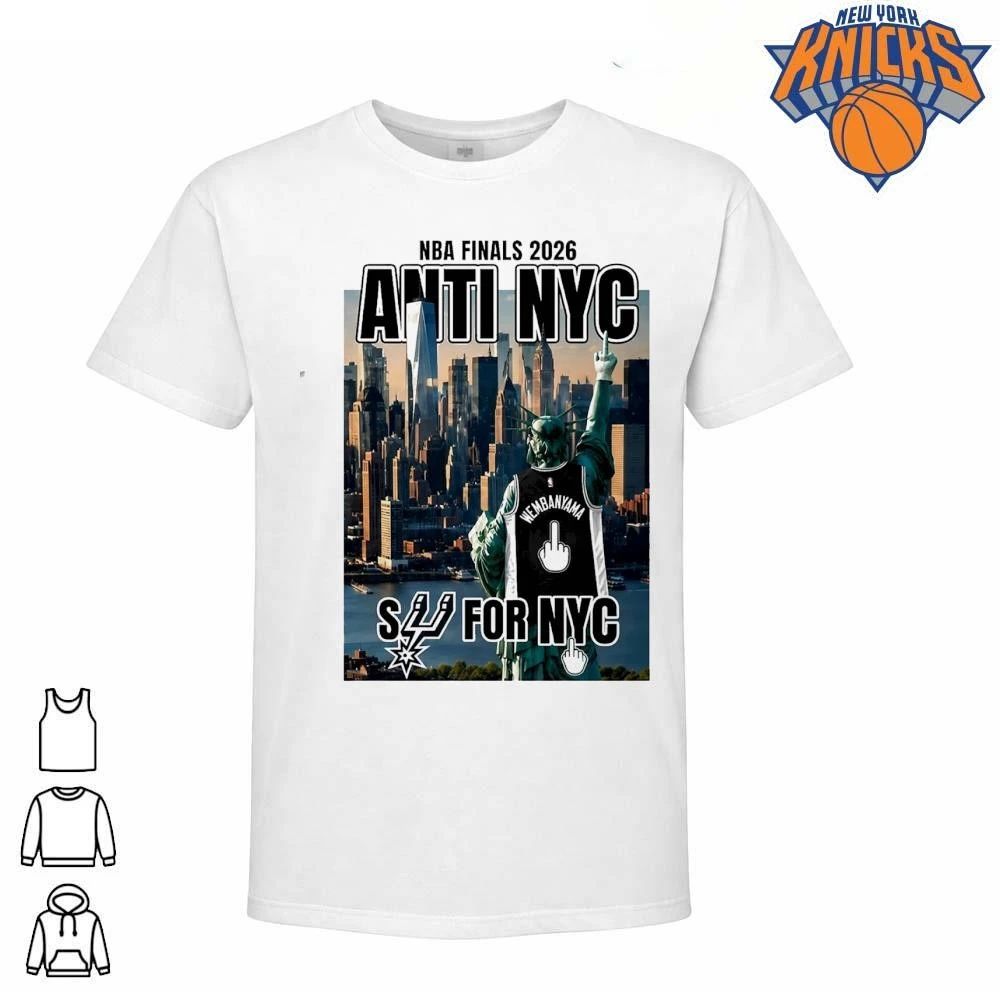 San Antonio Spurs Victor Wembanyama 1 Statue of Liberty Fuck NYC Middle Finger New York Skyline Graphic NBA Finals 2026 Shirt