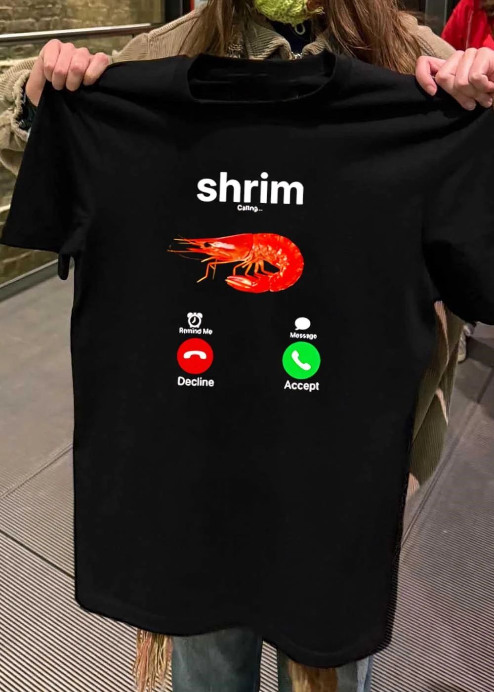 Calling Shrim Incoming Phone Screen Print T-Shirt