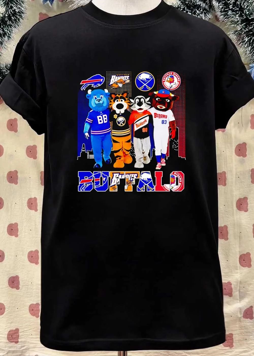 Buffalo Teams Mascots Billy Buffalo Sabretooth Buster Bison City Skyline T-Shirt