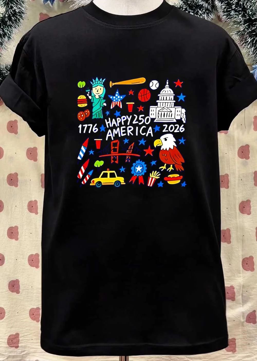 Happy 250th Anniversary Commemorative Icons Symbols USA Patriotic T-Shirt