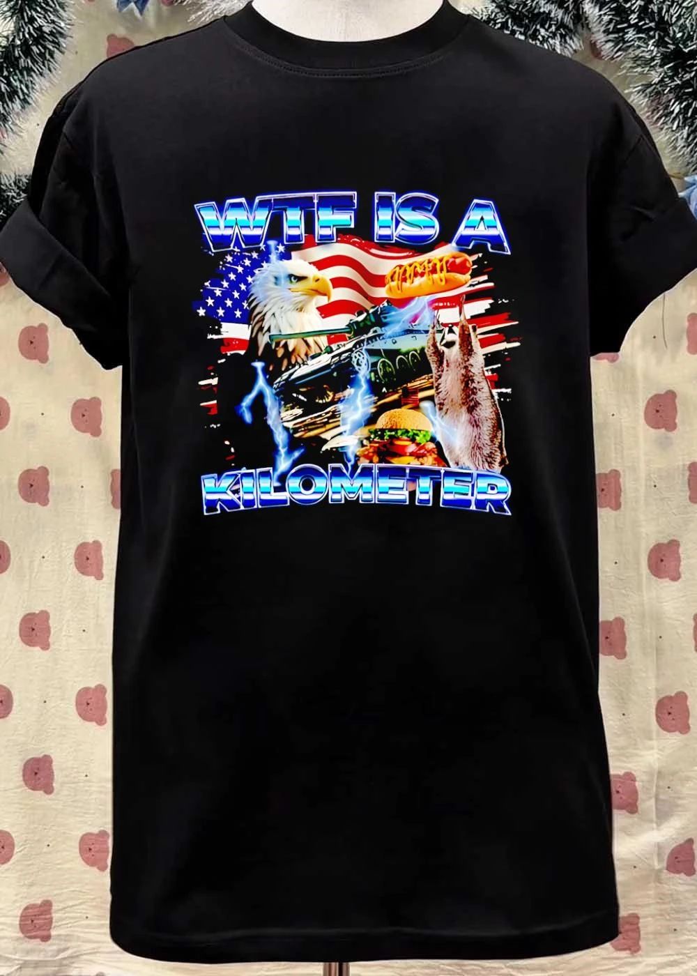 American Patriot Apparel Wtf Is a Kilometer Bald Eagle Tank Hot Dog Burger T-Shirt
