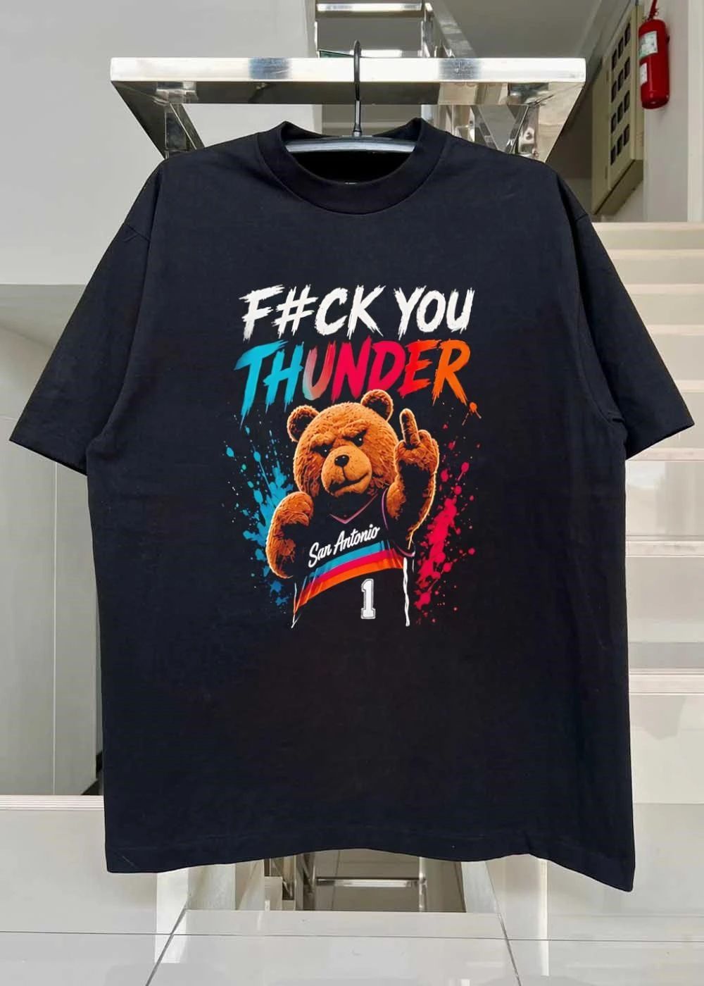 Ted Giving Middle Finger Fuck You Thunder San Antonio Spurs T-Shirt
