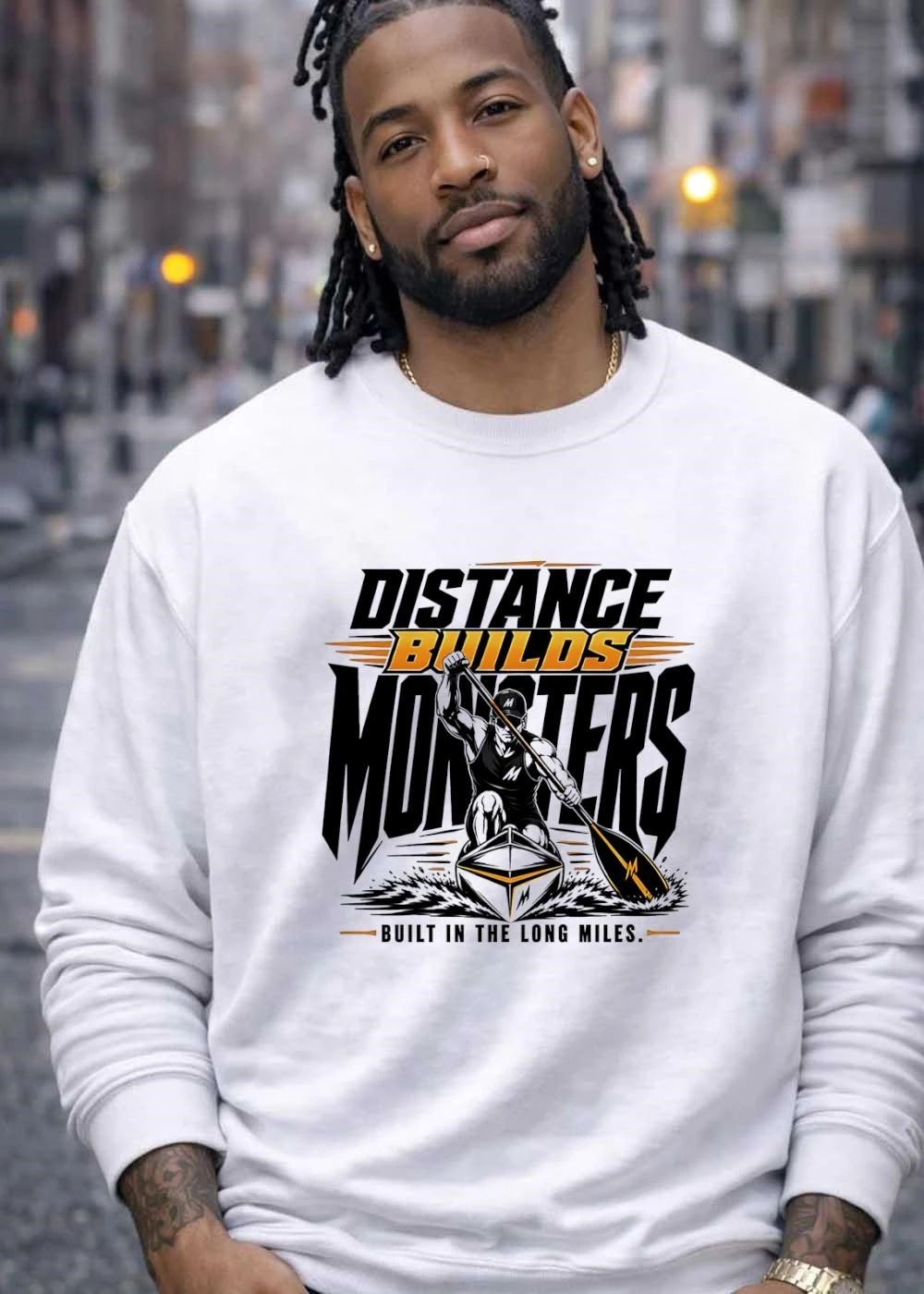 Distance Builds Monsters Paddling Kayaking Athlete M-Logo Built in the Long Miles 2026 Race Prep Shirt