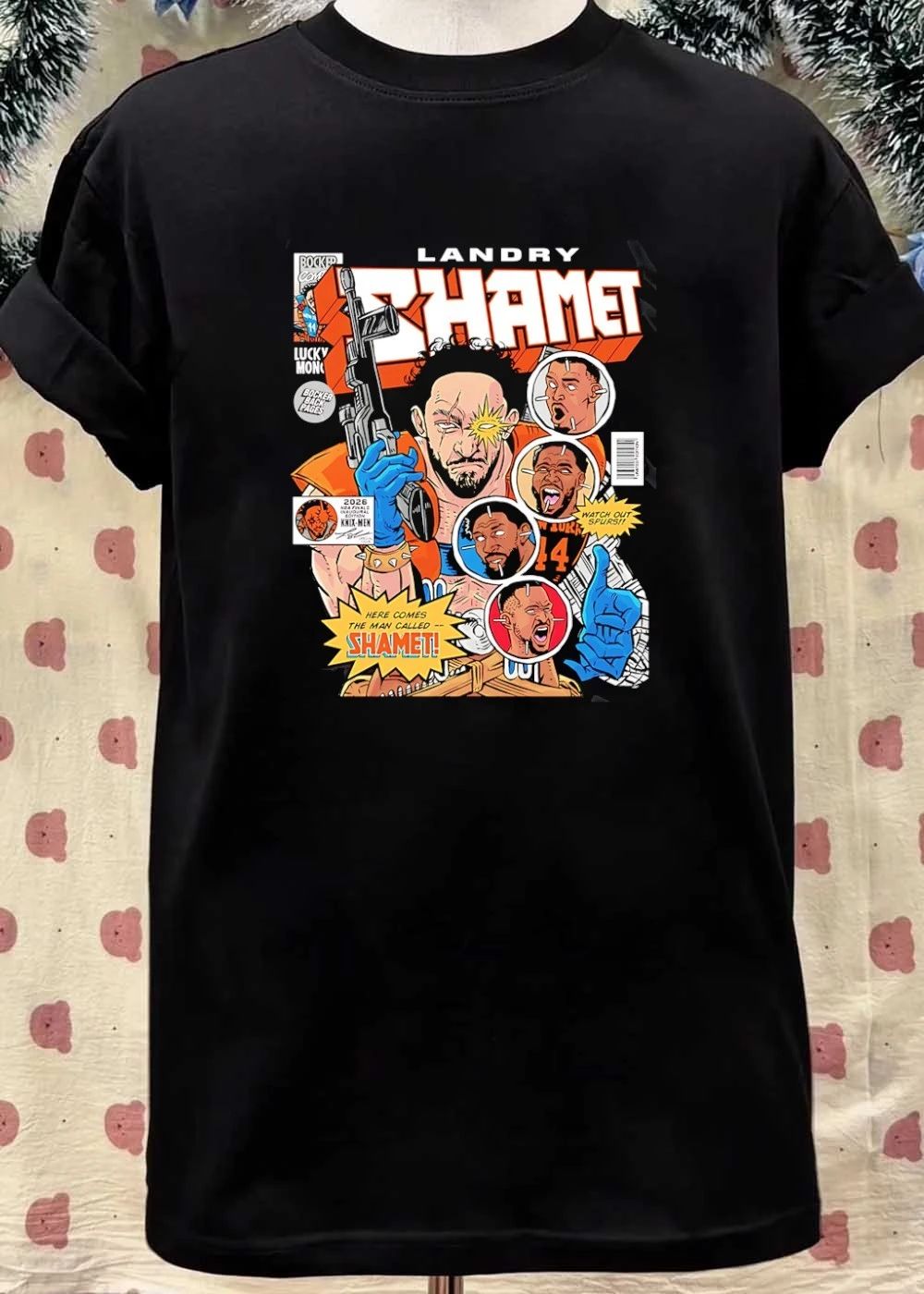 Bocker Comics Landry Shamet Holding Gun Knix-Men 2026 NBA Finals Watch Out Spurs T-Shirt