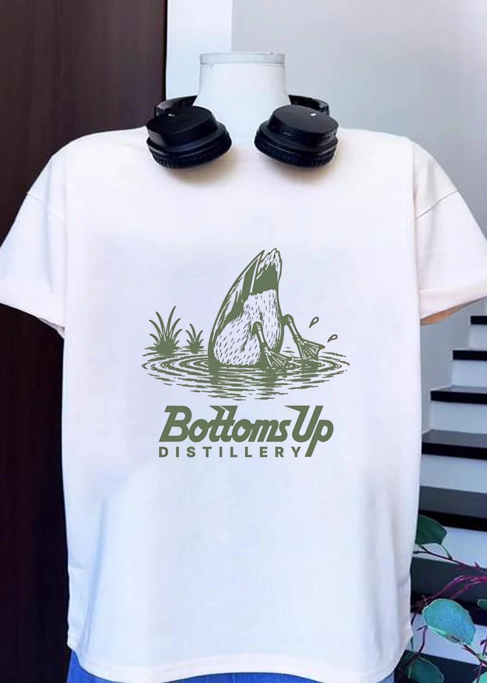 Bottoms Up Distillery Duck Diving Retro Logo shirt