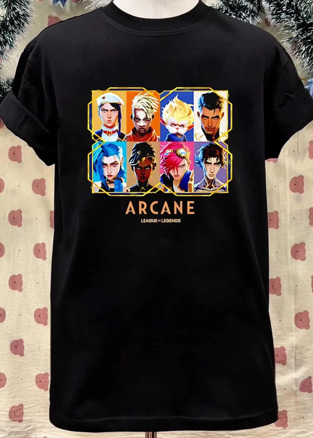 Arcane League of Legends Jinx Vi Piltover Zaun Hextech Characters Gold Frame 2026 Fan Gear Shirt