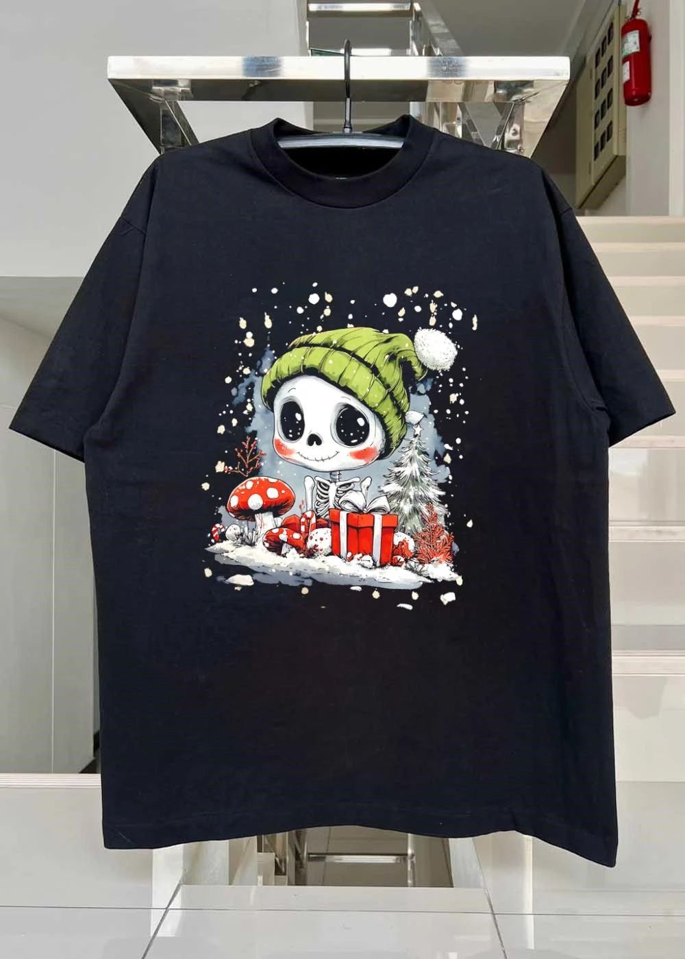 Cozy Winter Vibes Cute Skeleton Celebrating Christmas Holiday T-Shirt
