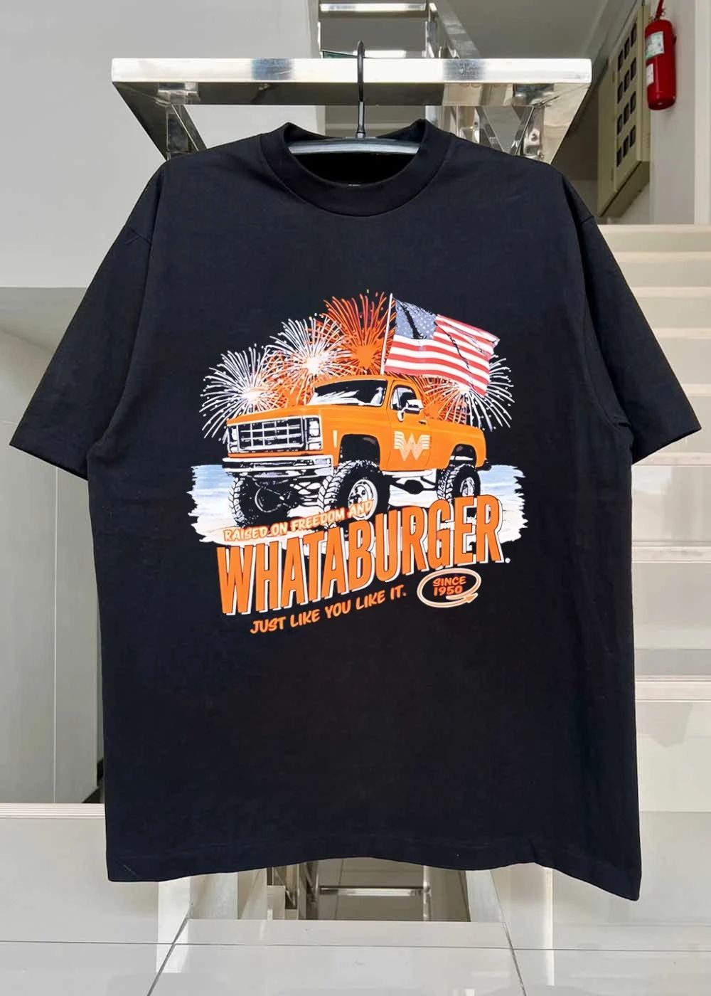 Whataburger Raised on Freedom and Since 1950 pickup truck fireworks shirt