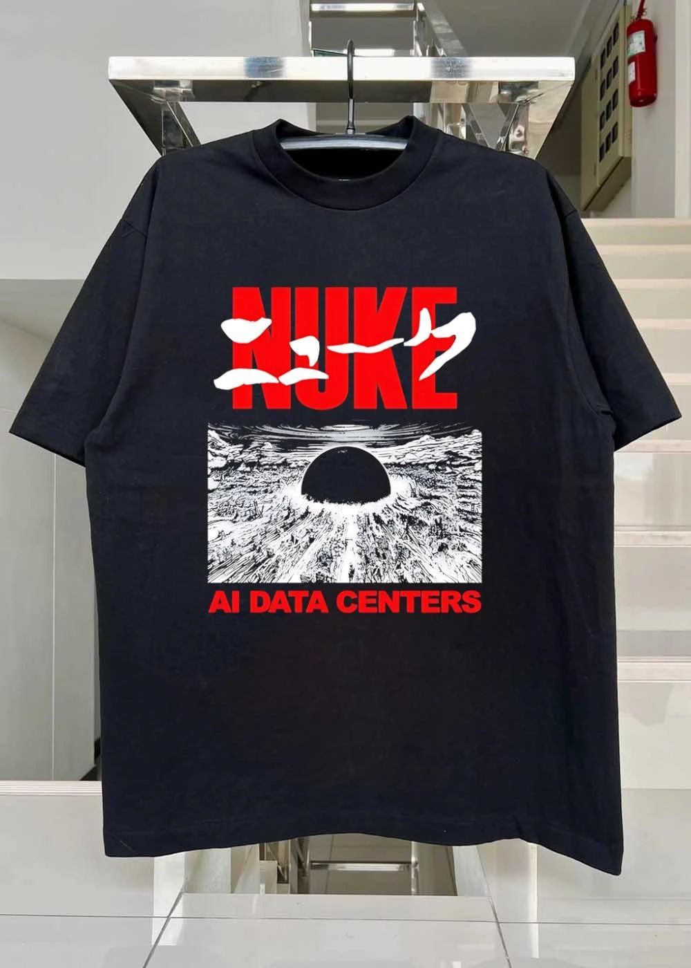 Nuke AI data centers nuclear explosion black sphere city destruction apocalypse shirt