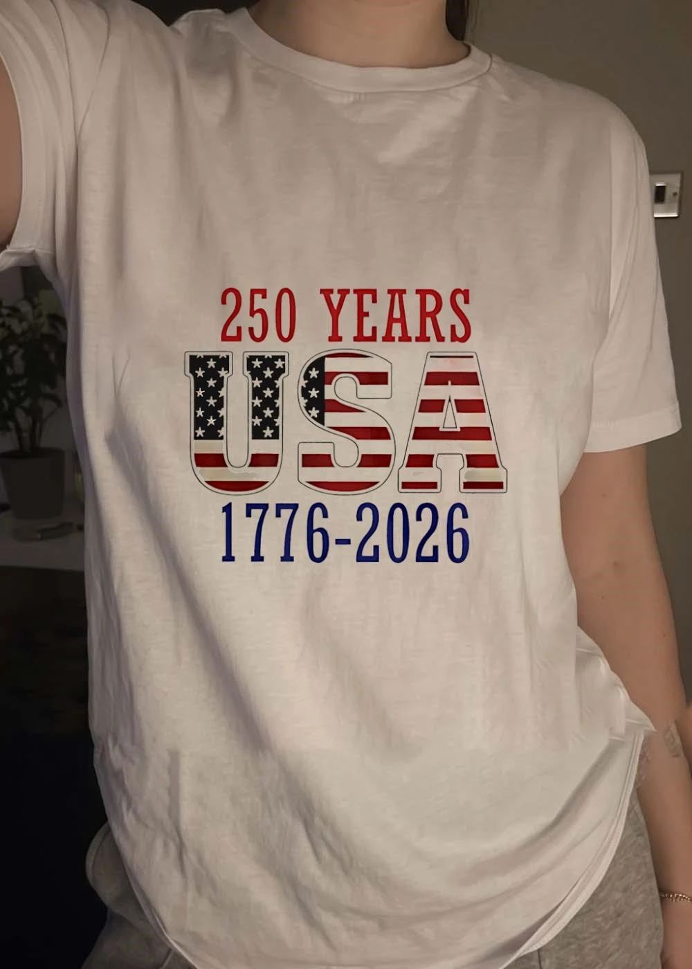 250 Years USA 1776-2026 American flag typography shirt