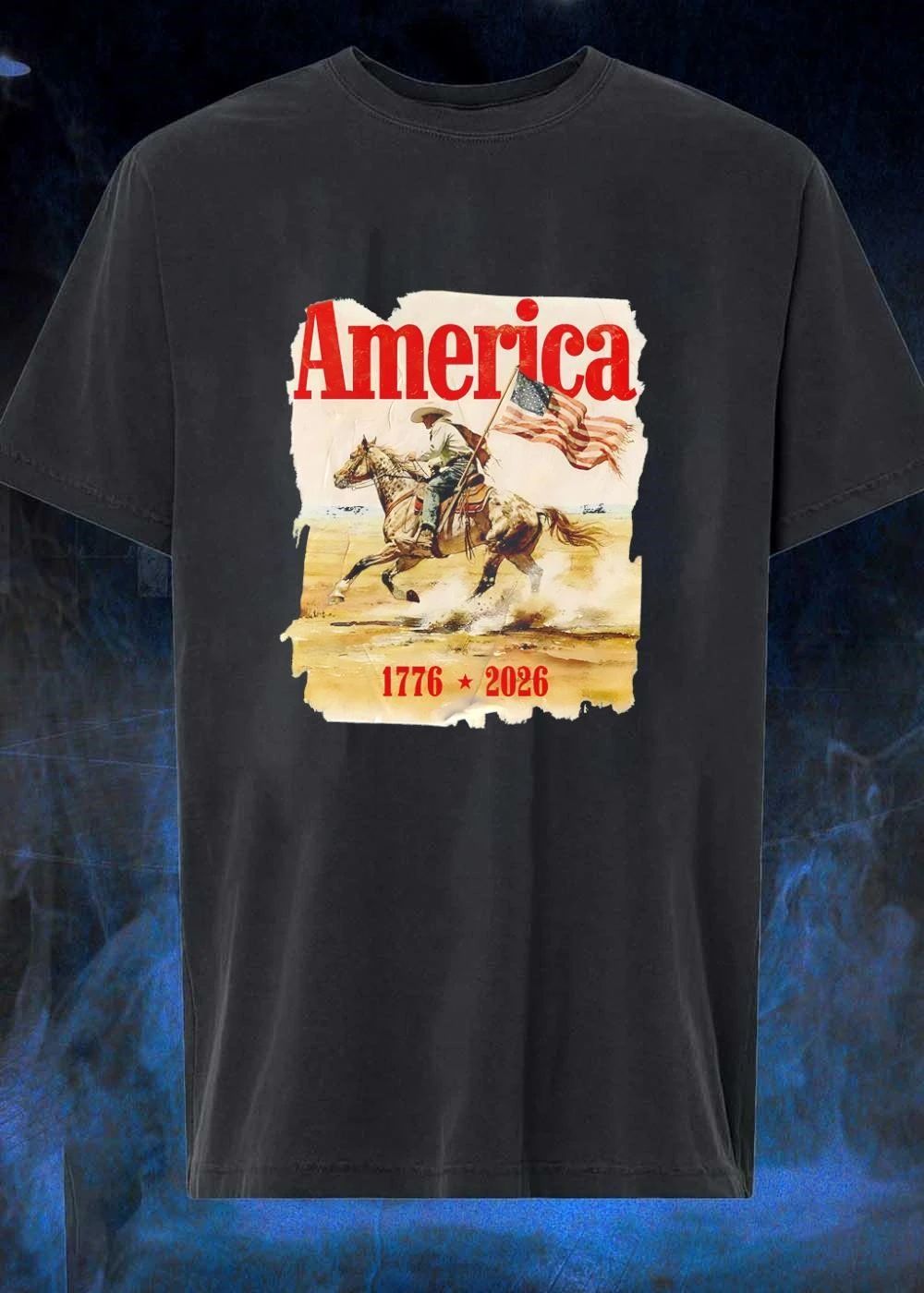 America 1776 2026 Cowboy Riding Horse Holding American Flag Vintage shirt
