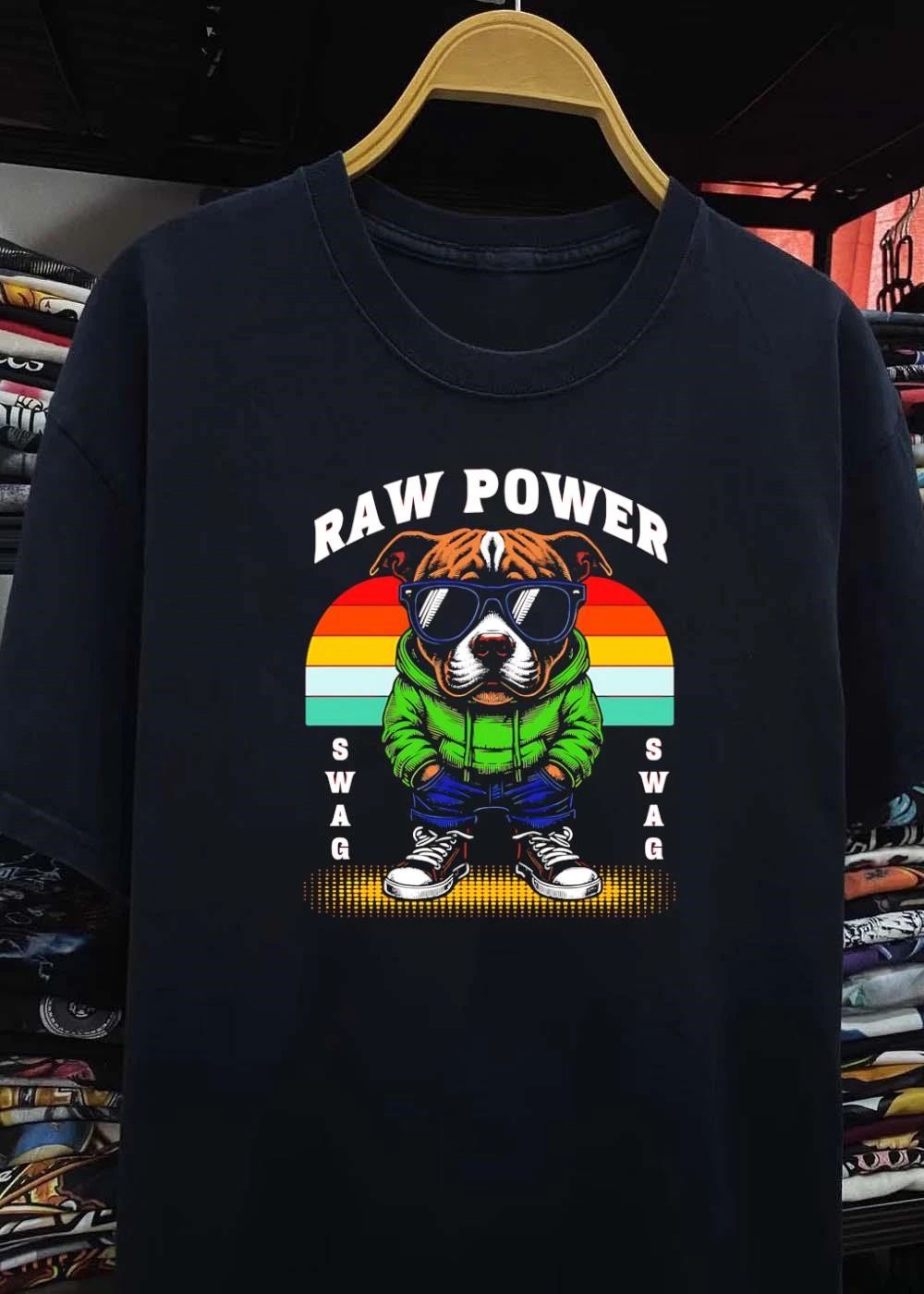 Raw Power Swag Pitbull Dog Wearing Sunglasses Hoodie shirt