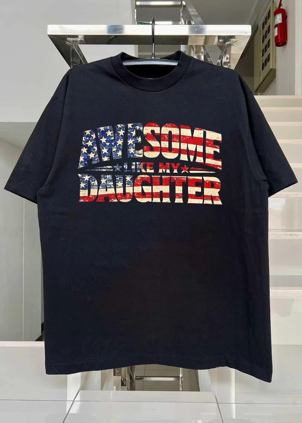 American Flag Distressed Awesome Like My Daughter Patriotic Family Gift 2026 Shirt