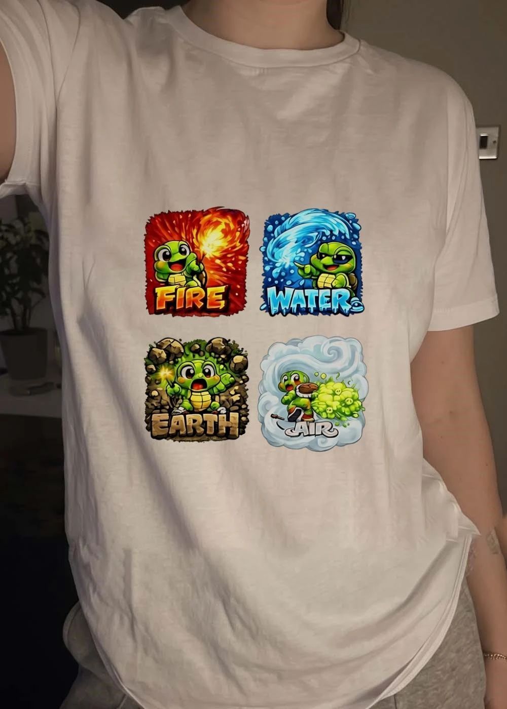 Fire Water Earth Air Four Elements Turtle Cartoon Cute Baby T-Shirt
