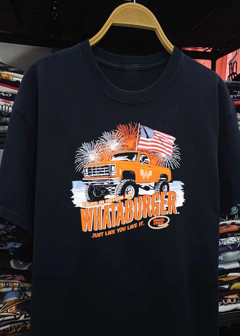 Whataburger Raised on Freedom and Since 1950 pickup truck fireworks shirt