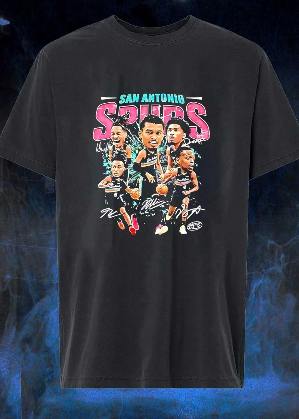 San Antonio Spurs Victor Wembanyama Players Caricature Signatures Graphic shirt