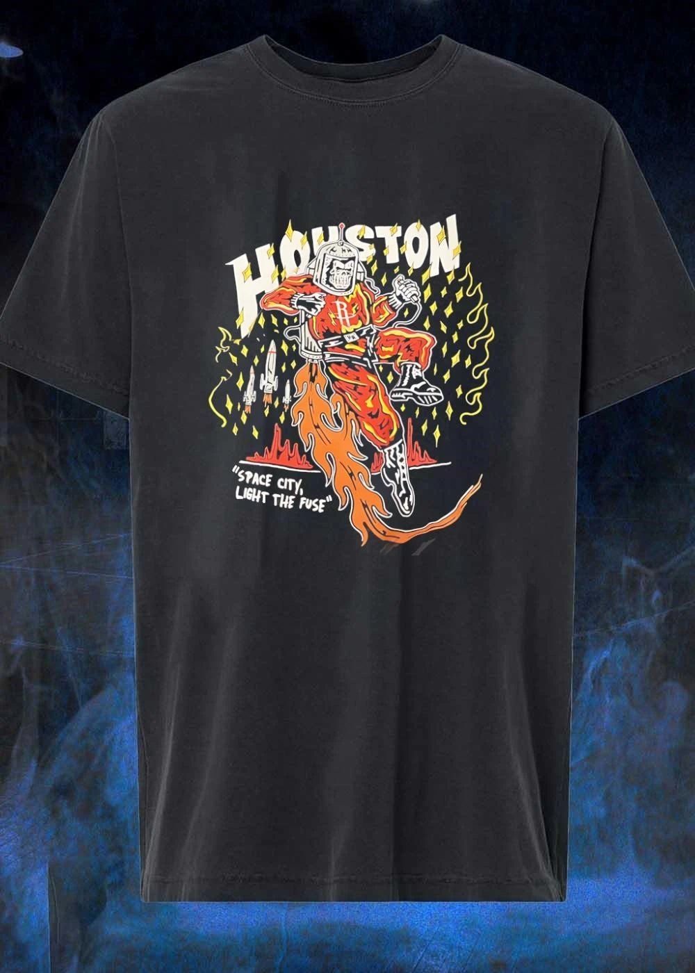 Houston Rockets Space City Light the Fuse Skeleton Astronaut Graphic shirt