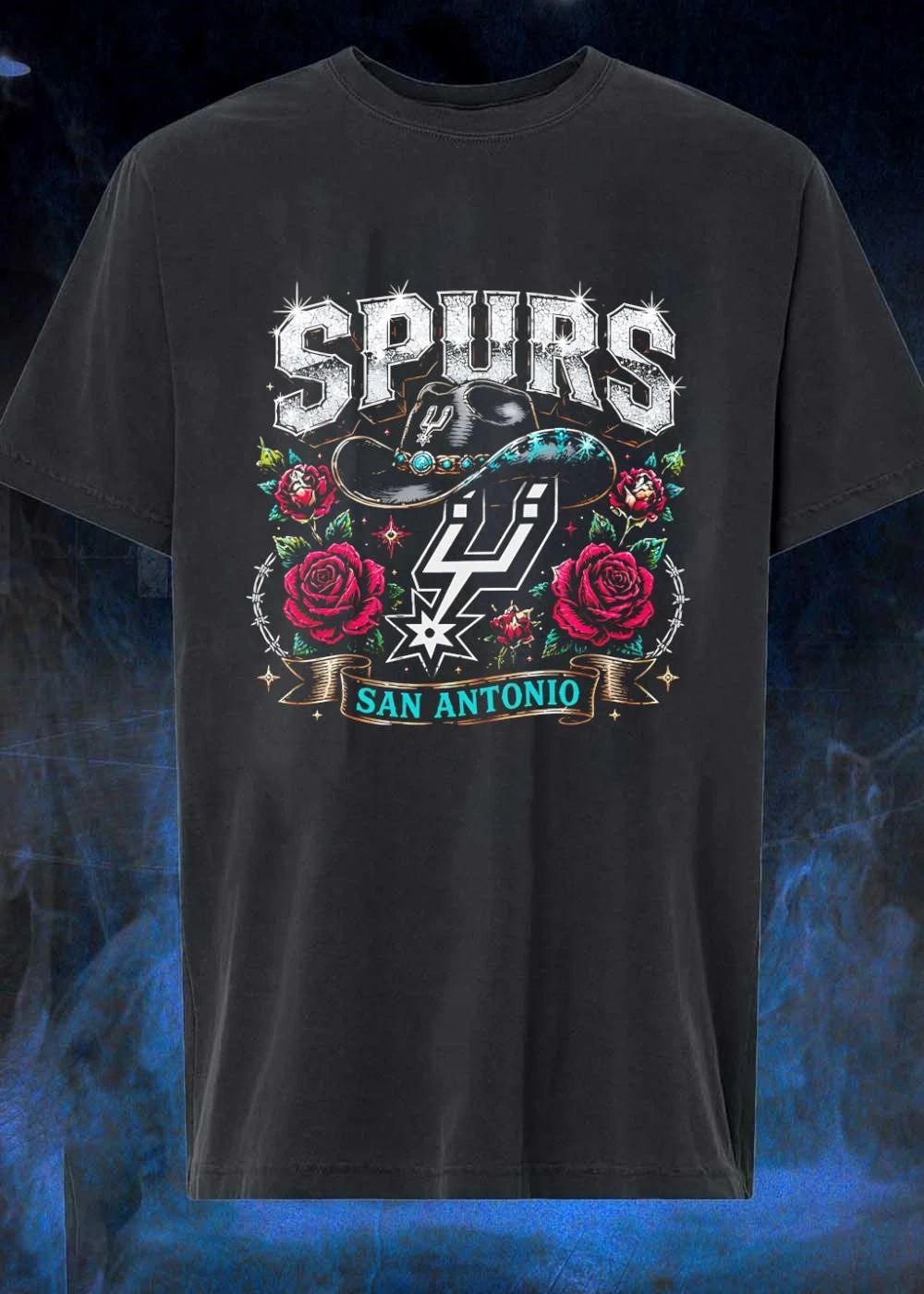 Spurs San Antonio Cowboy Hat Roses Graphic T-Shirt