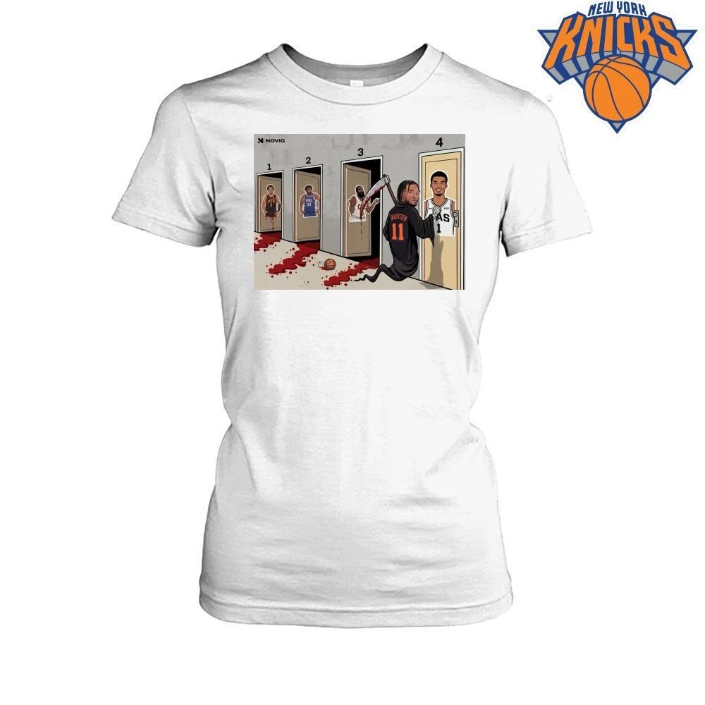 Jalen Brunson Grim Reaper Knocking On Doors Victor Wembanyama Trae Young Joel Embiid James Harden NBA Finals 2026 Meme Shirt