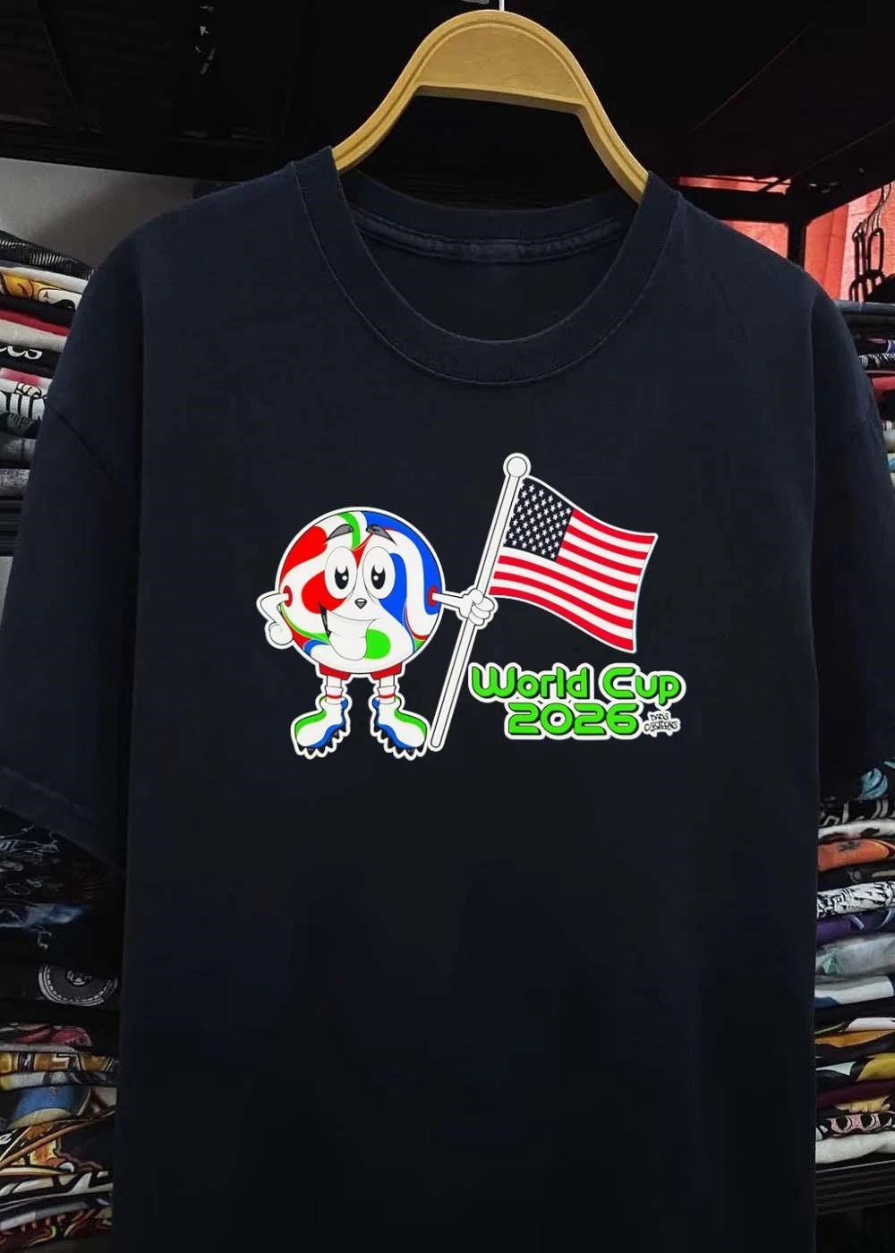 Dads Cartoons Soccer Ball Holding American Flag World Cup 2026 T-Shirt