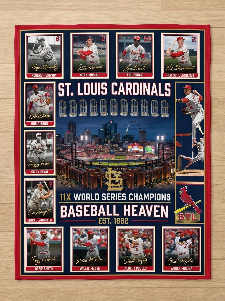 St Louis Cardinals 11x World Series Champions Busch Stadium Legends Facsimile Signatures Fleece Throw Blanket