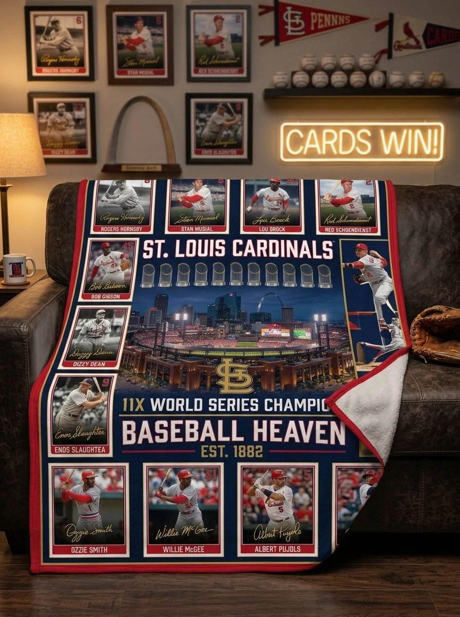St Louis Cardinals 11x World Series Champions Busch Stadium Legends Facsimile Signatures Fleece Throw Blanket