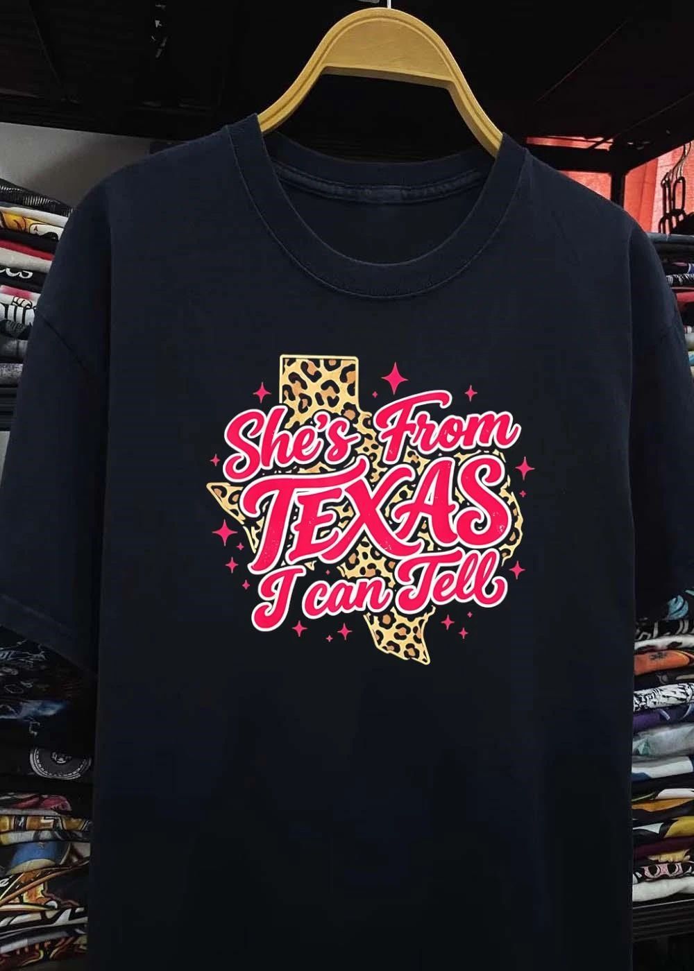 Leopard Print Western Women She’s From Texas I Can Tell T-Shirt