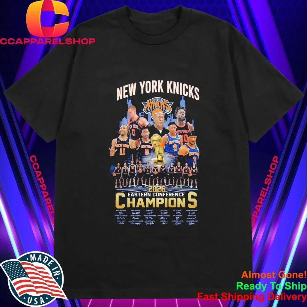 NY Knicks 2026 Eastern Conference Champions Roster Signatures Shirt