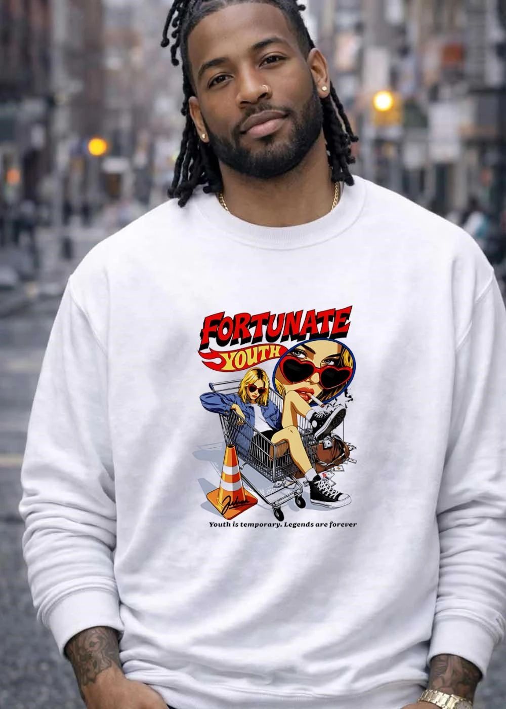 Fortunate Youth Shopping Cart Girl Smoking Heart Sunglasses T-Shirt