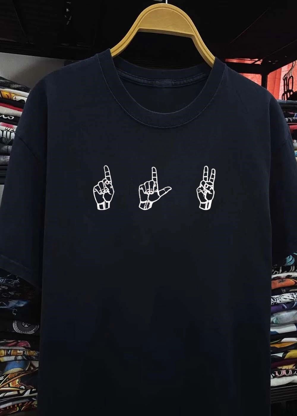 L-shape sign hand gesture shirt