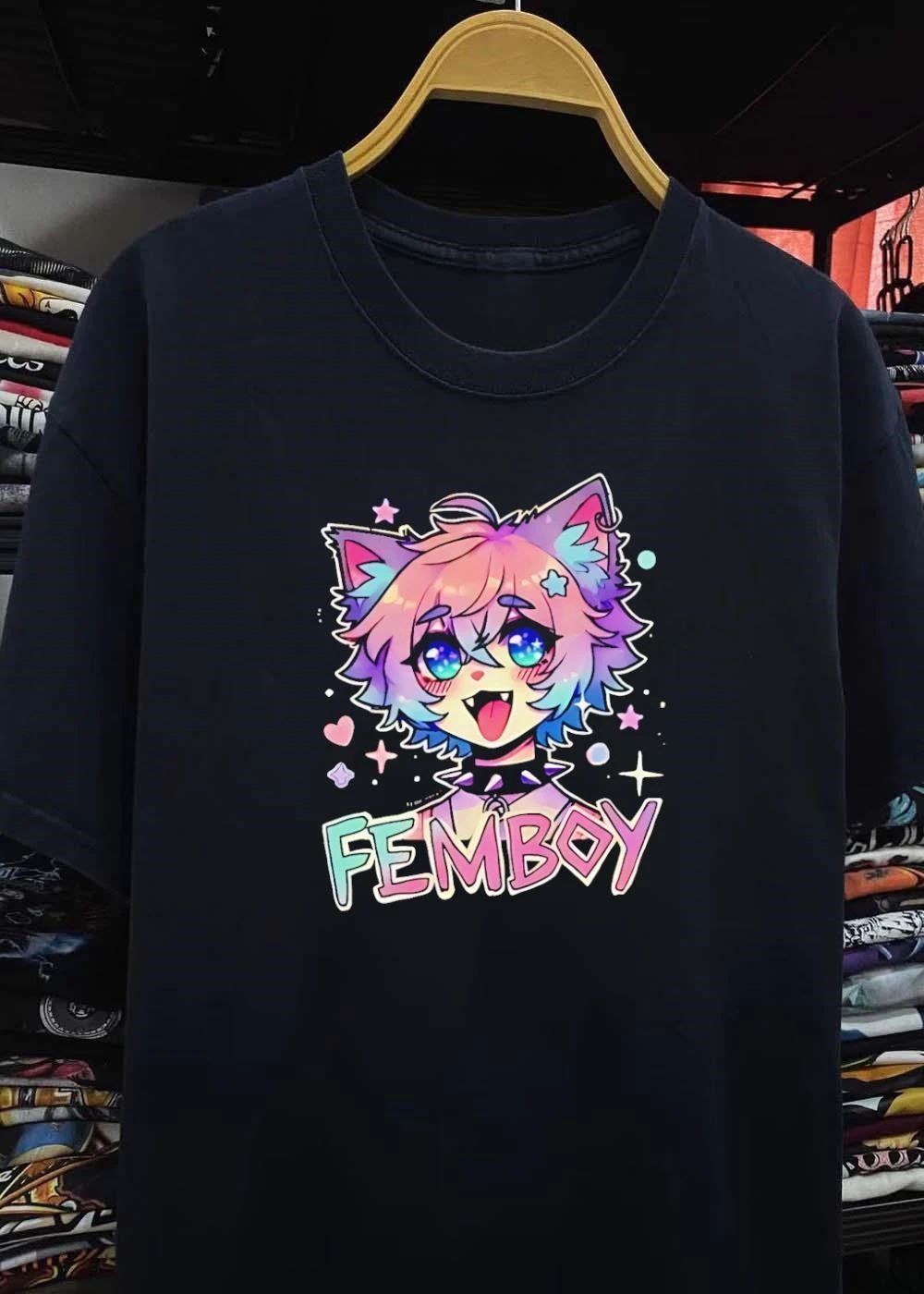 Femboy Catboy Nekomimi Anime Manga Kawaii cute pastel sparkling spiked collar Femboy shirt