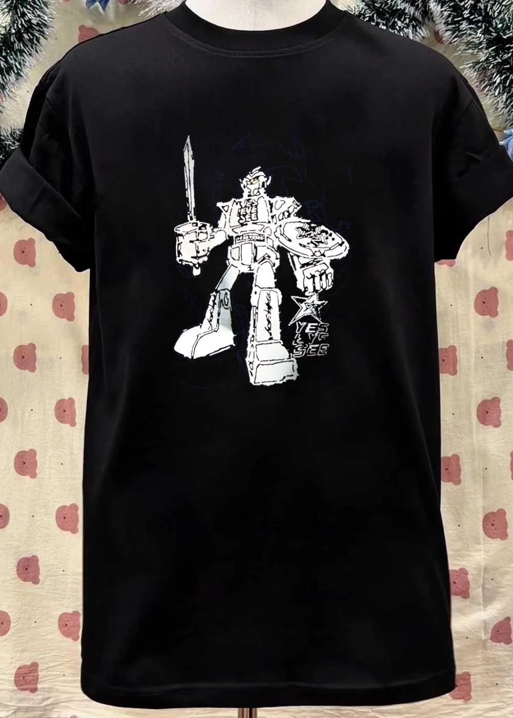 Yes Eye See Robot Holding Sword and Shield with Star Logo T-Shirt