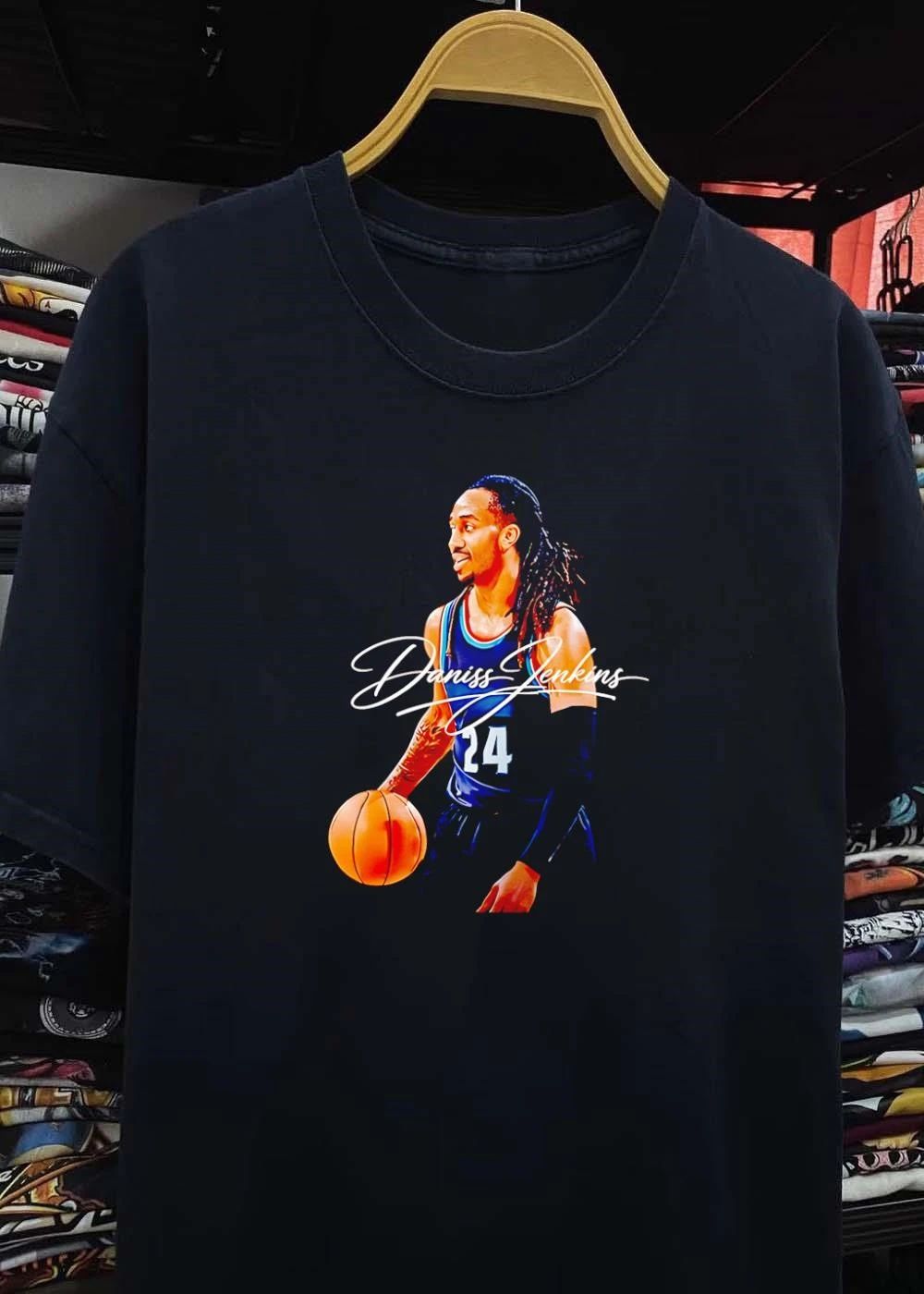 Daniss Jenkins Dribbling Basketball Player Portrait Dark Jersey T-Shirt