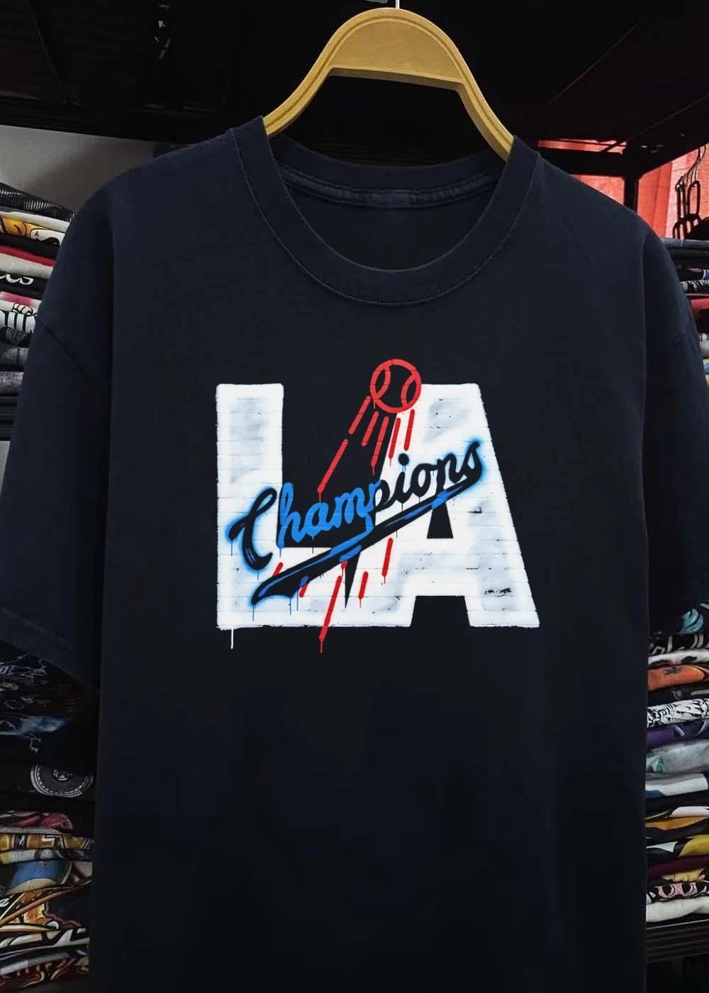 LA Champions Baseball Spray Paint Style Los Angeles Dodgers T-Shirt