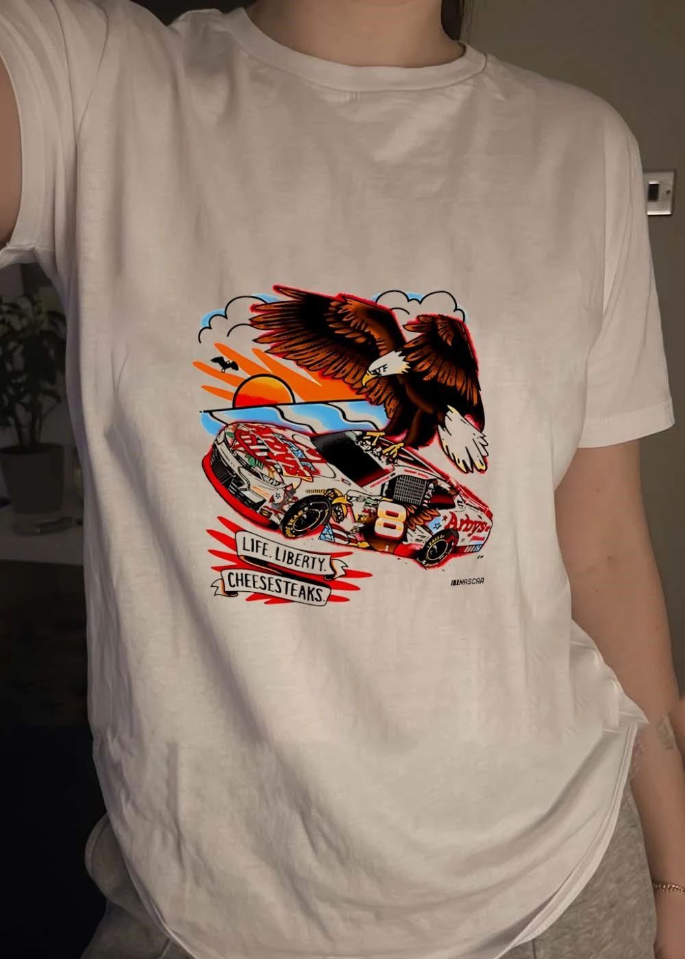NASCAR Arby’s Eagle Bald Bird Soaring Over 8 Race Car Life Liberty Cheesesteaks T-Shirt