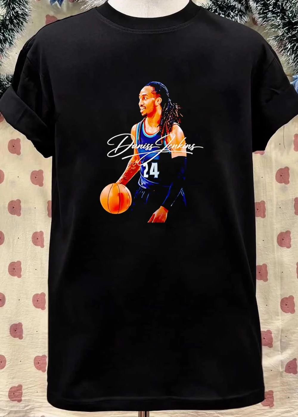 Daniss Jenkins Dribbling Basketball Player Portrait Dark Jersey T-Shirt