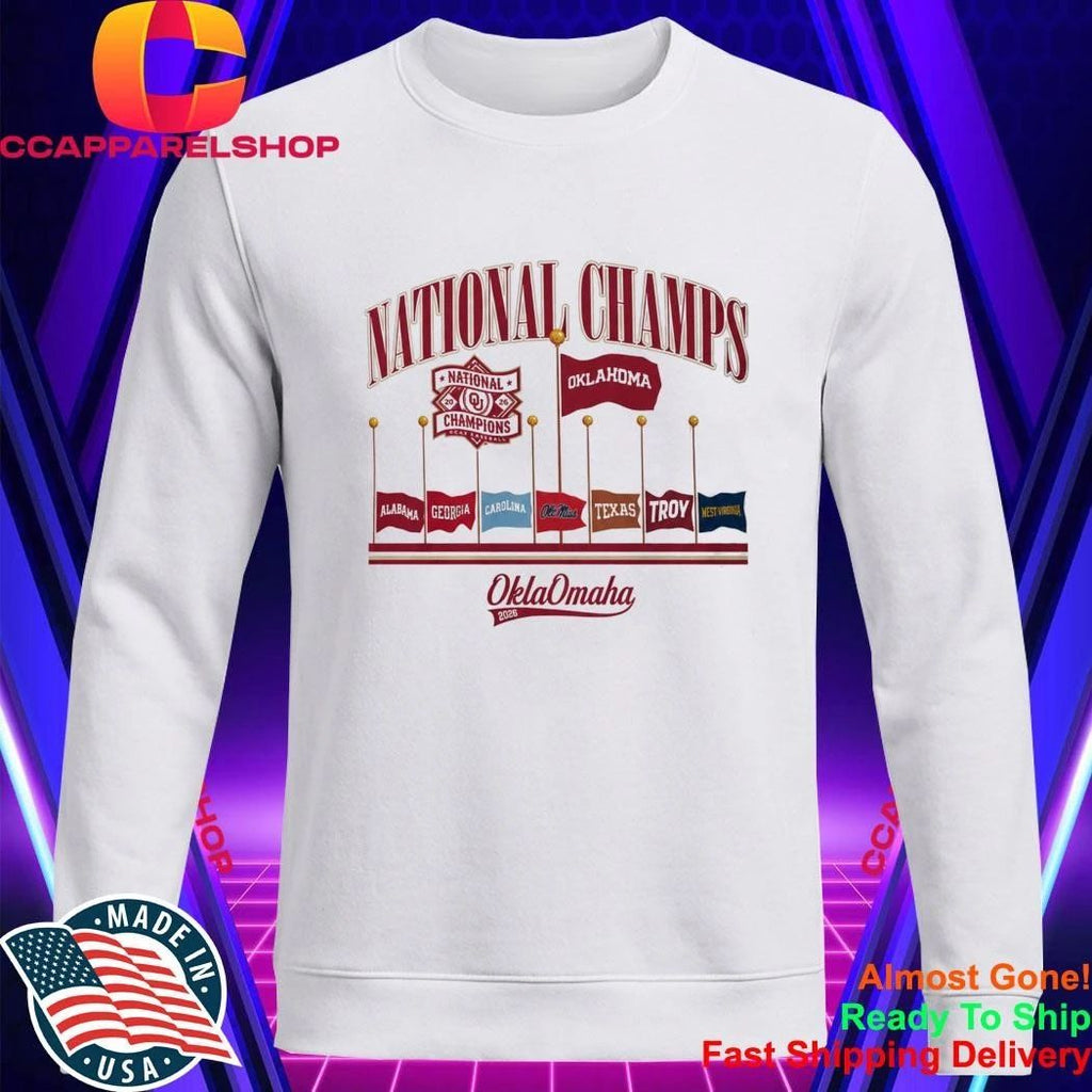 Oklahoma Baseball 2026 National Champions Omaha Flags Shirt