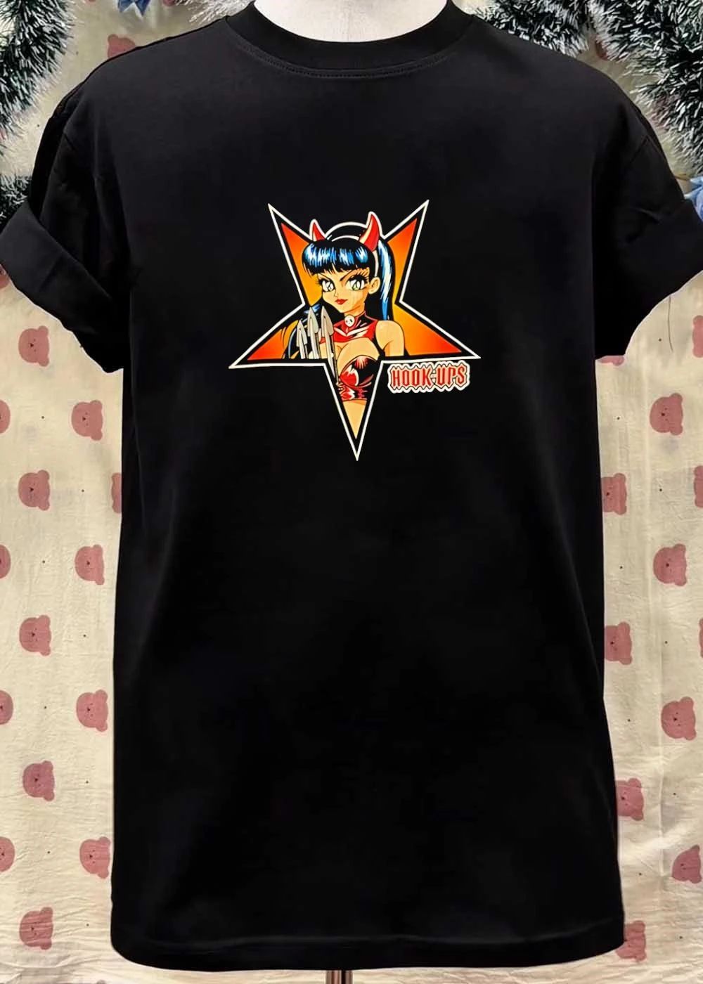 Hook-ups Devil Girl Holding Trident Star Black T-Shirt