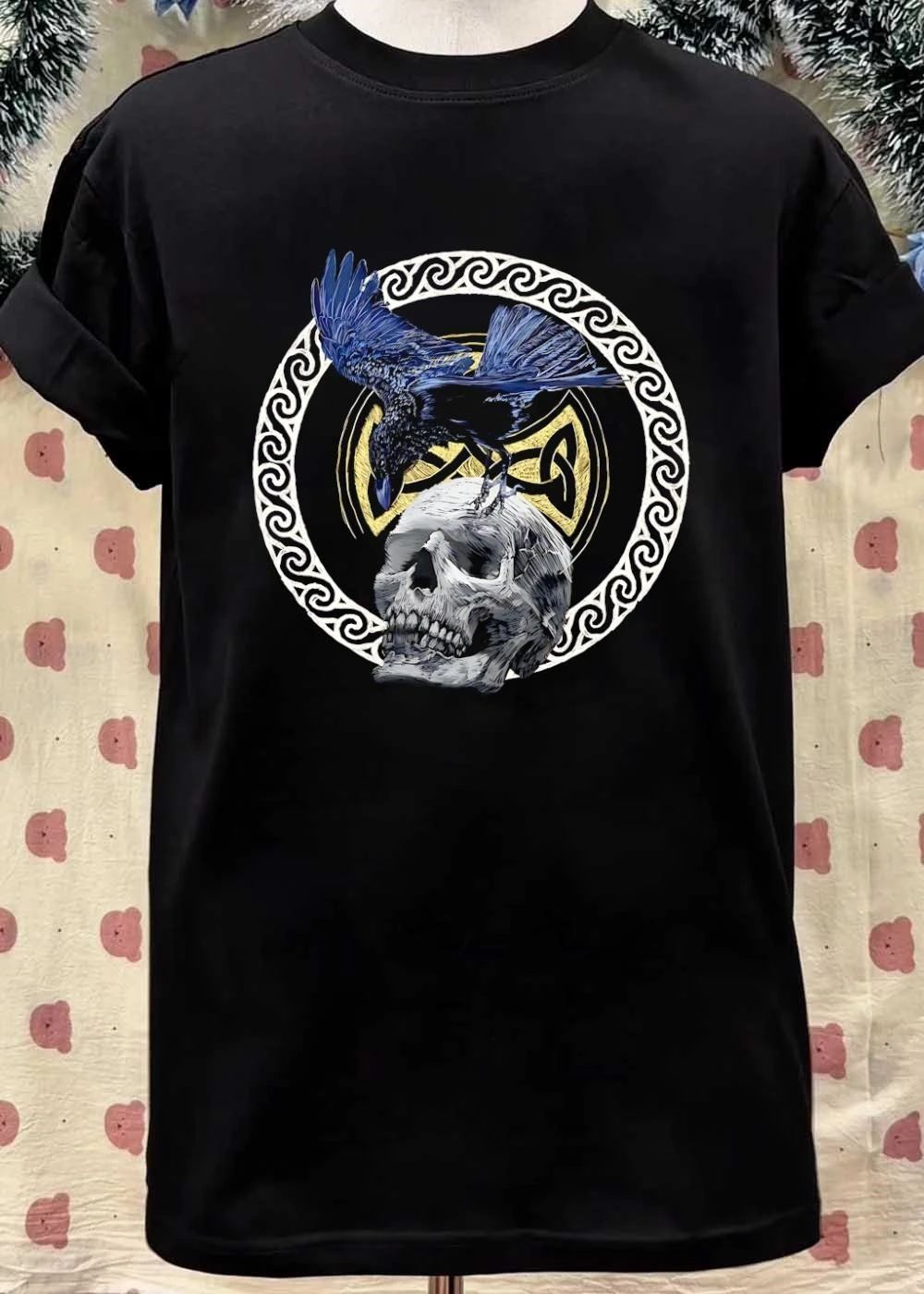 Raven Perched on Skull Celtic Knot Design shirt