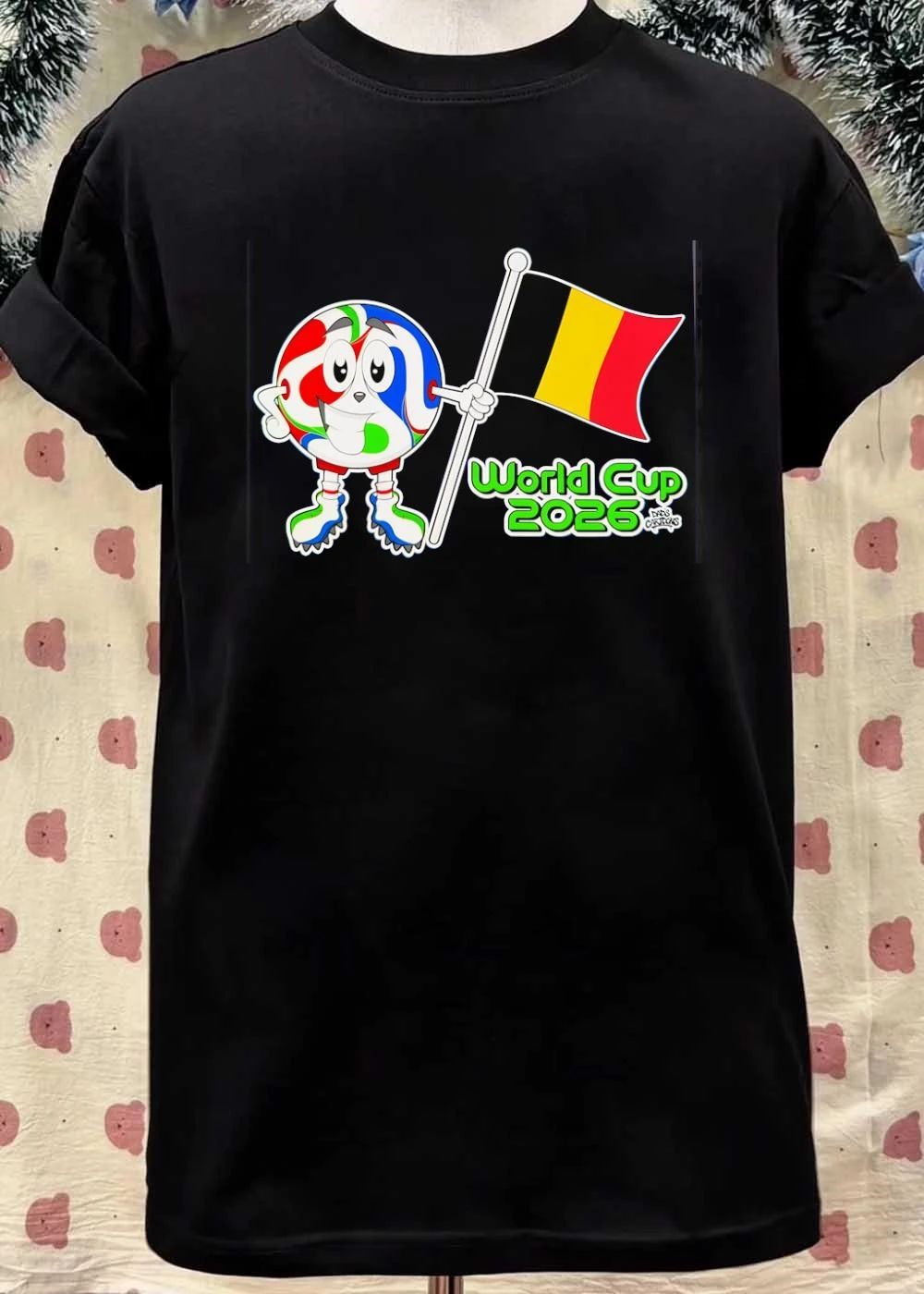 Dads Cartoons Mascot Holding Belgium Flag World Cup 2026 T-Shirt