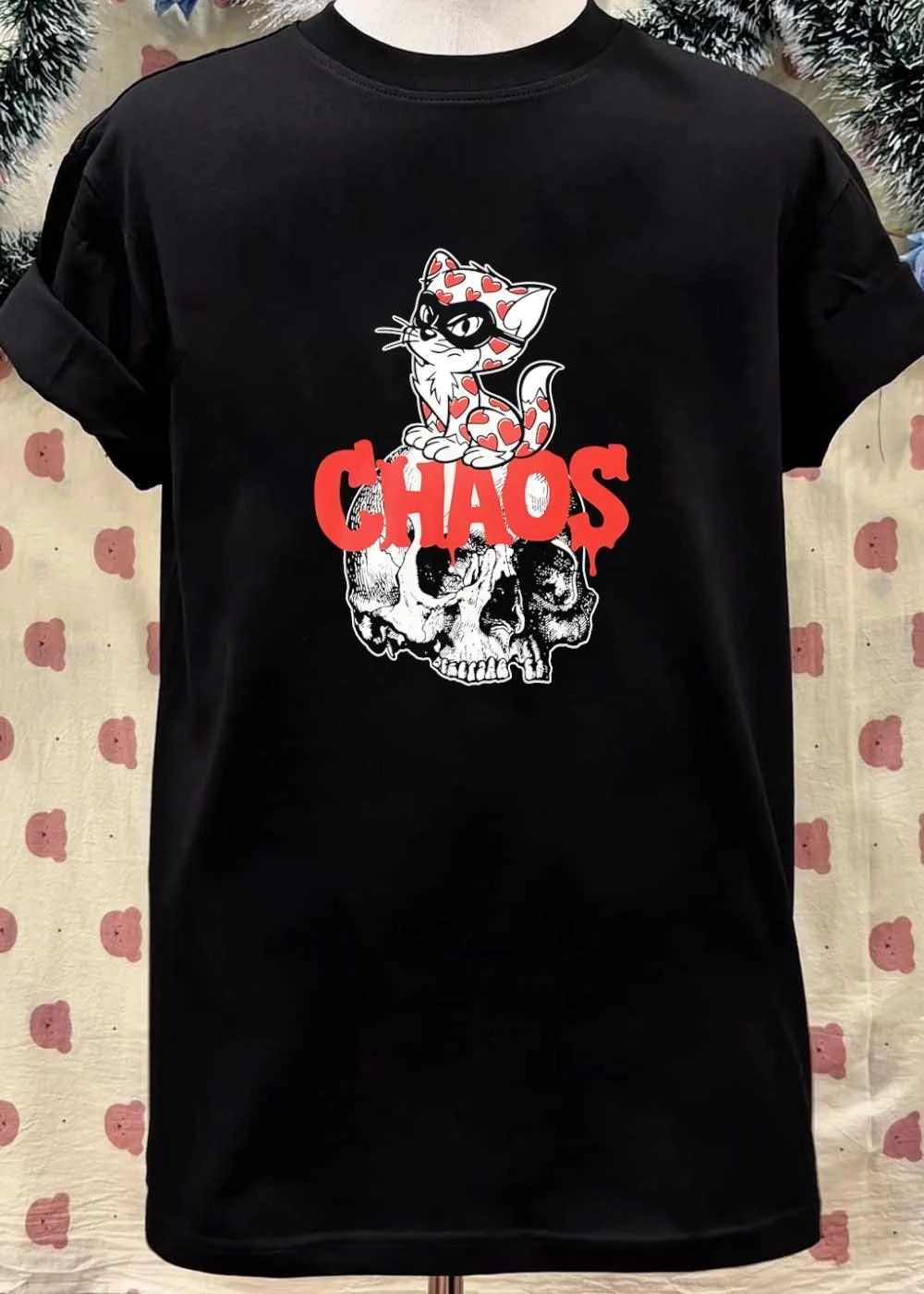 Chaos Cat Heart Skull Graphic T-Shirt