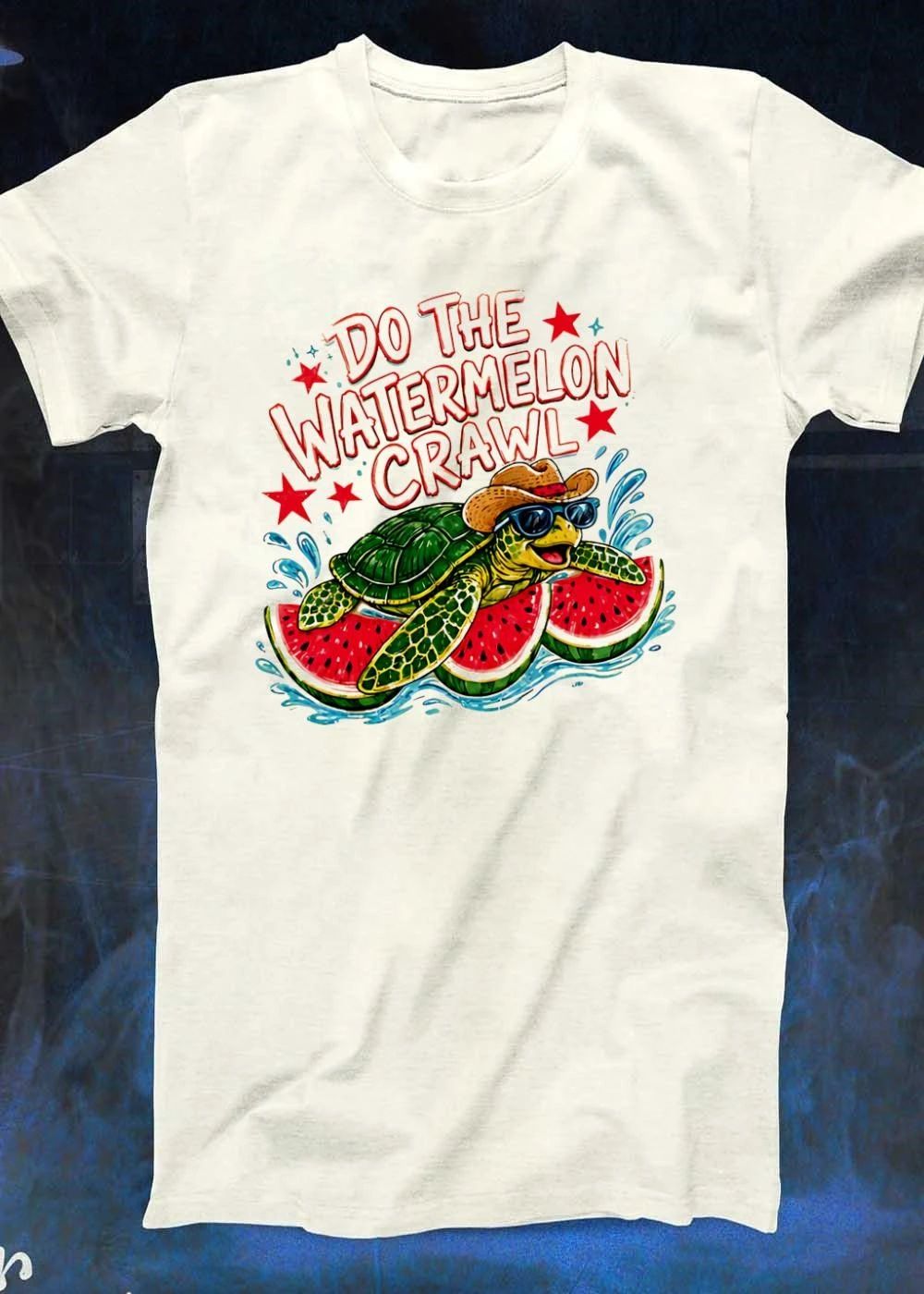 Watermelon Crawl Turtle Cowboy Sunglasses Yellow Summer Graphic T-Shirt