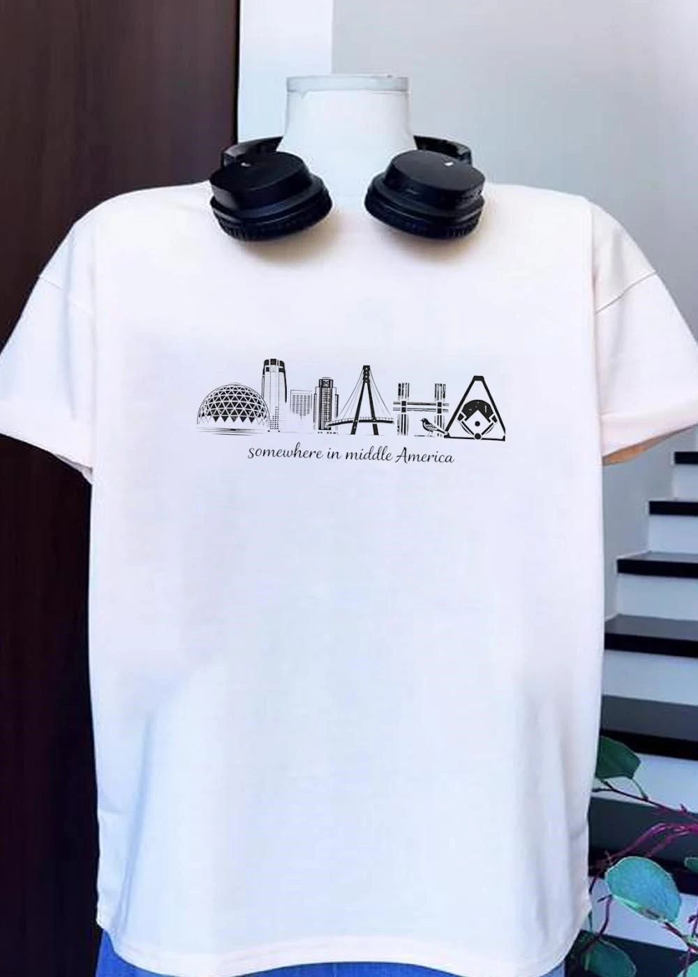 Somewhere in Middle America Omaha Skyline Bird Baseball T-Shirt