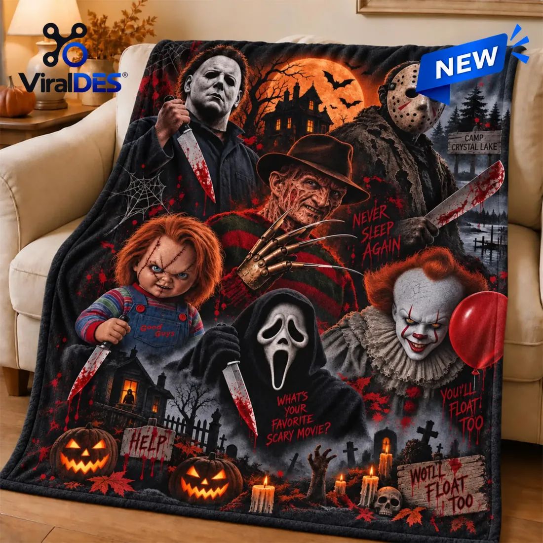 Horror Movie Icons Halloween Fleece Throw Blanket