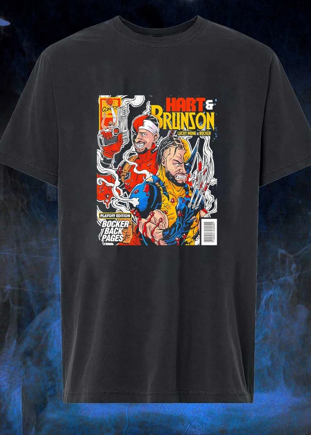 Lucky Mong x Bocker Hart and Brunson Playoff Edition Bocker Back Pages T-Shirt