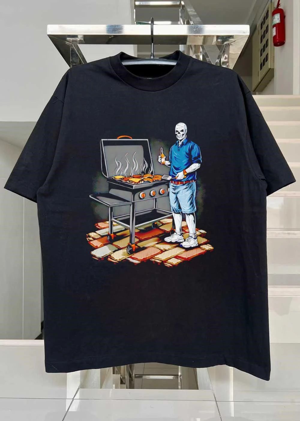 DADBBQ Grilling Skeleton With Beer and Burgers T-Shirt