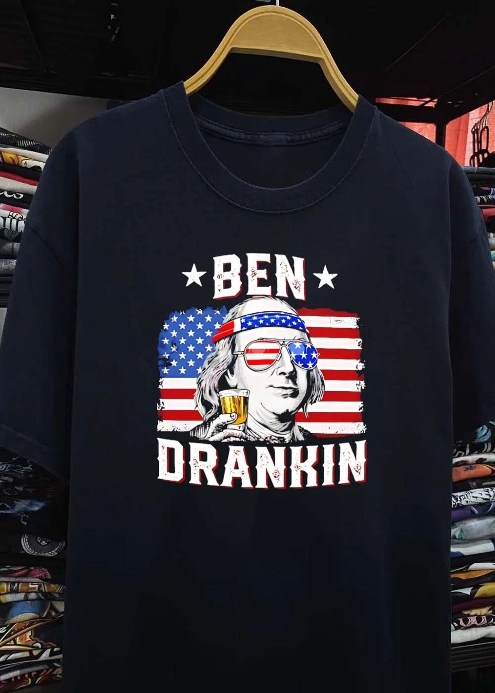 Ben Drankin Benjamin Franklin American Flag Sunglasses T-Shirt